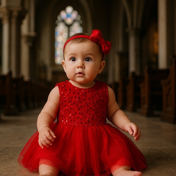 Red Sequin & Tulle Party Dress – Size 20 - Picture 1 of 4